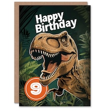 Jurassic Dinosaur Roaring T-Rex Jungle 9th 9 Year Old Child Kids Birthday Card