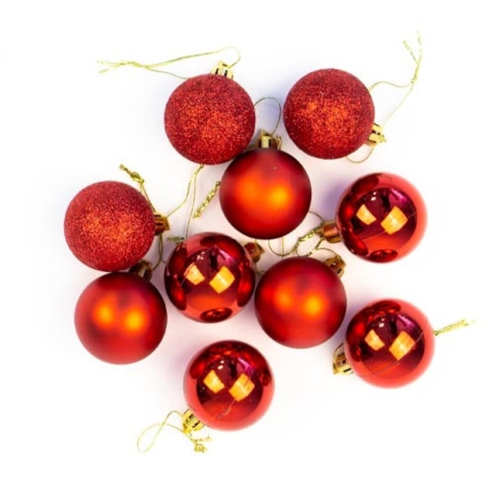 Assorted Christmas Red Baubles 4cm - Pack of 10
