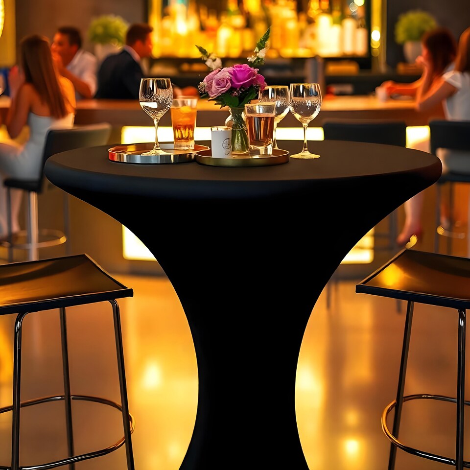 image 1 of 1pc Cocktail Spandex Tablecloth, Table Cover with Leg Pockets - 32" Round