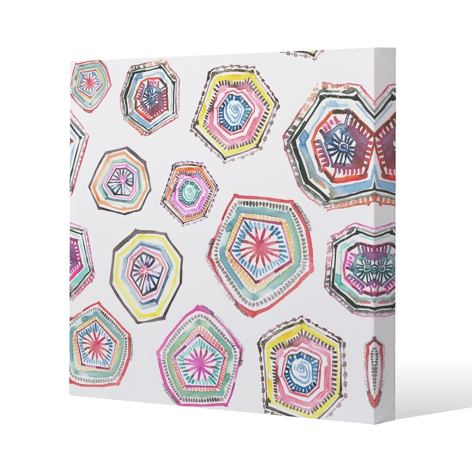Hand painted multicolor watercolor  geometrical pattern (Canvas Print) / 46 x 46 x 4cm | Multi