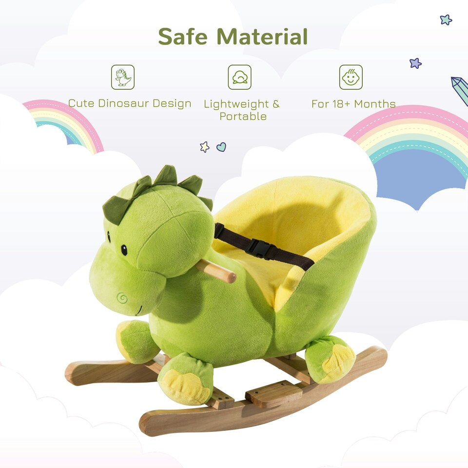 image 1 of HOMCOM Kids Rocking Horse, Plush Ride-On Dinosaur Seat w/ Seat Safety Belt