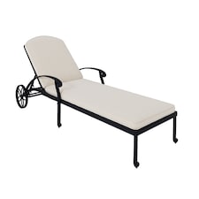 Charles Bentley Cast Aluminium Sun Lounger Recliner With Beige Cushion - Black
