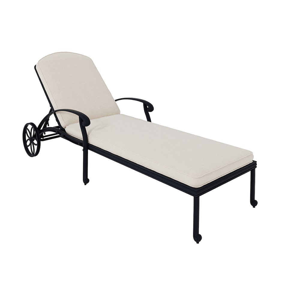 image 1 of Charles Bentley Cast Aluminium Sun Lounger Recliner With Beige Cushion - Black