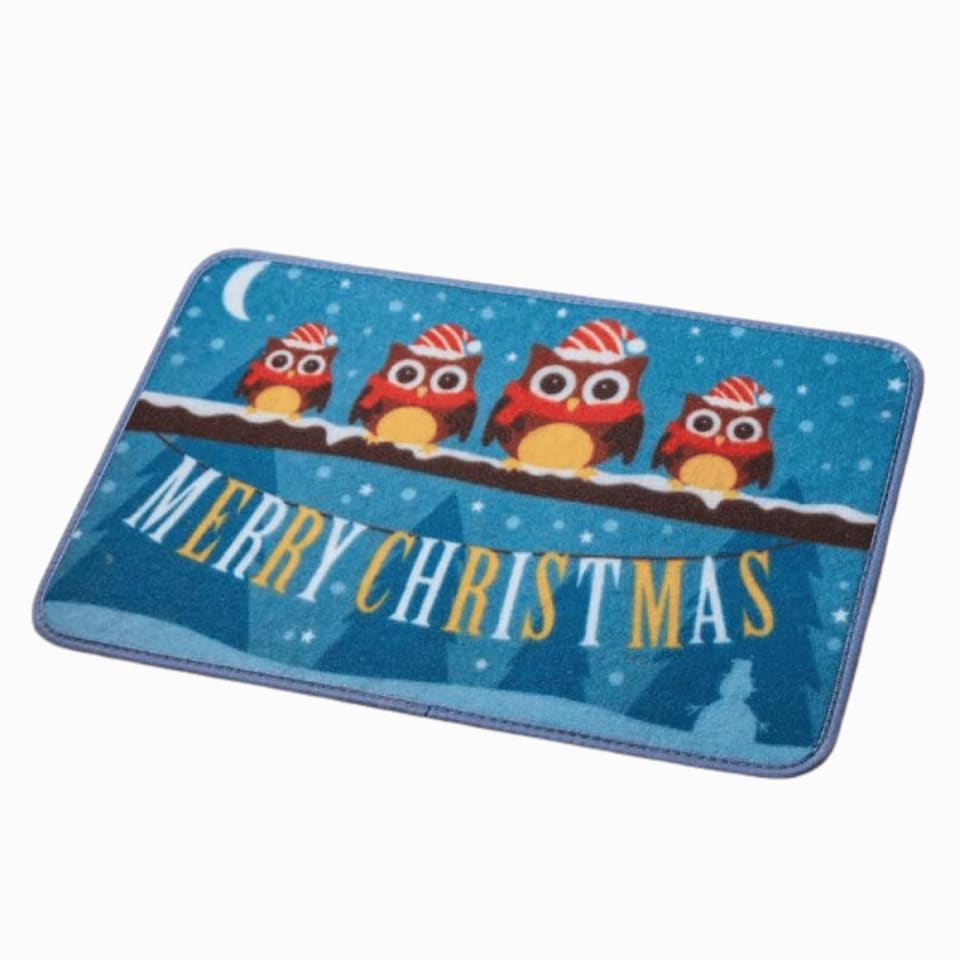 image 1 of 60cm x 40cm Festive Owls Fabric Christmas Doormat
