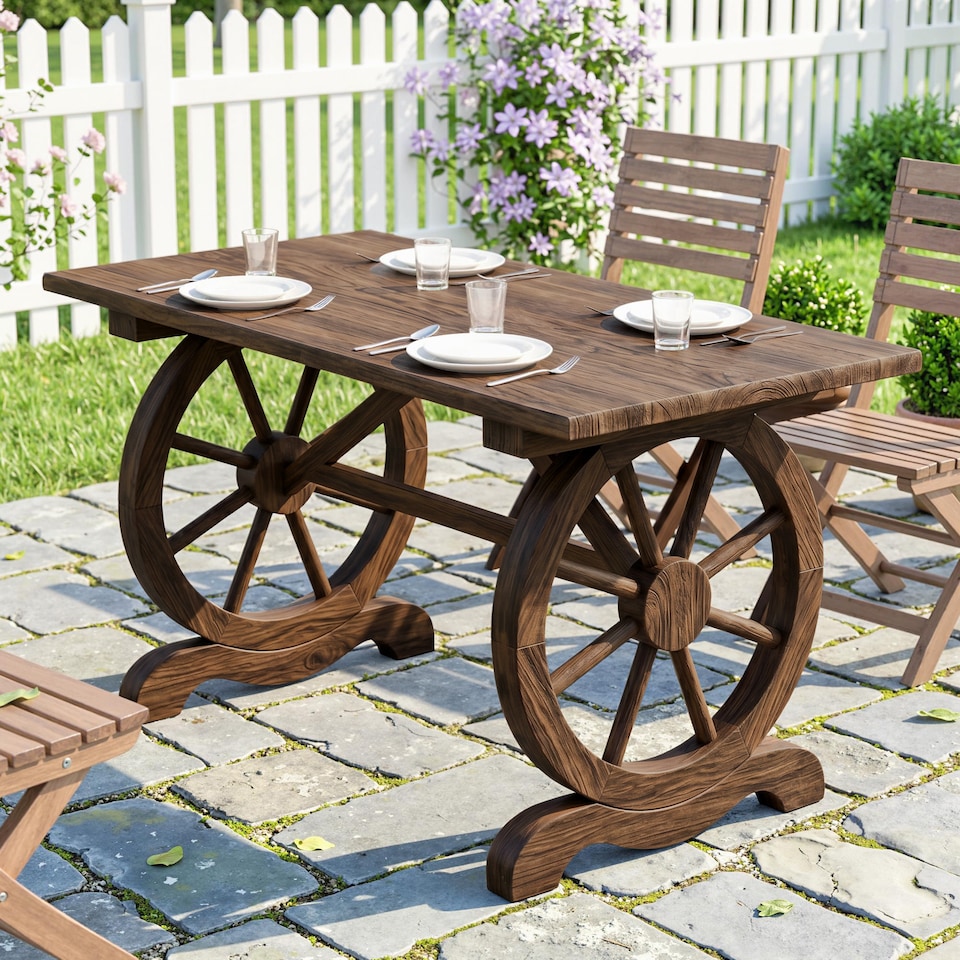 image 1 of Outsuny Outdoor Coffee Table Dining Table Patio Display Desk Natural Fir Wood