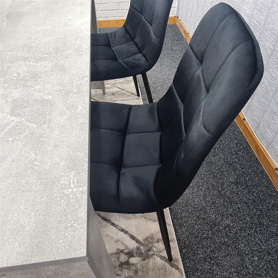 image 1 of Modern Grey Dining Table Set with 2 Black Velvet Chairs And 1 Bench Dining Room Furniture | Black | One Size | 4