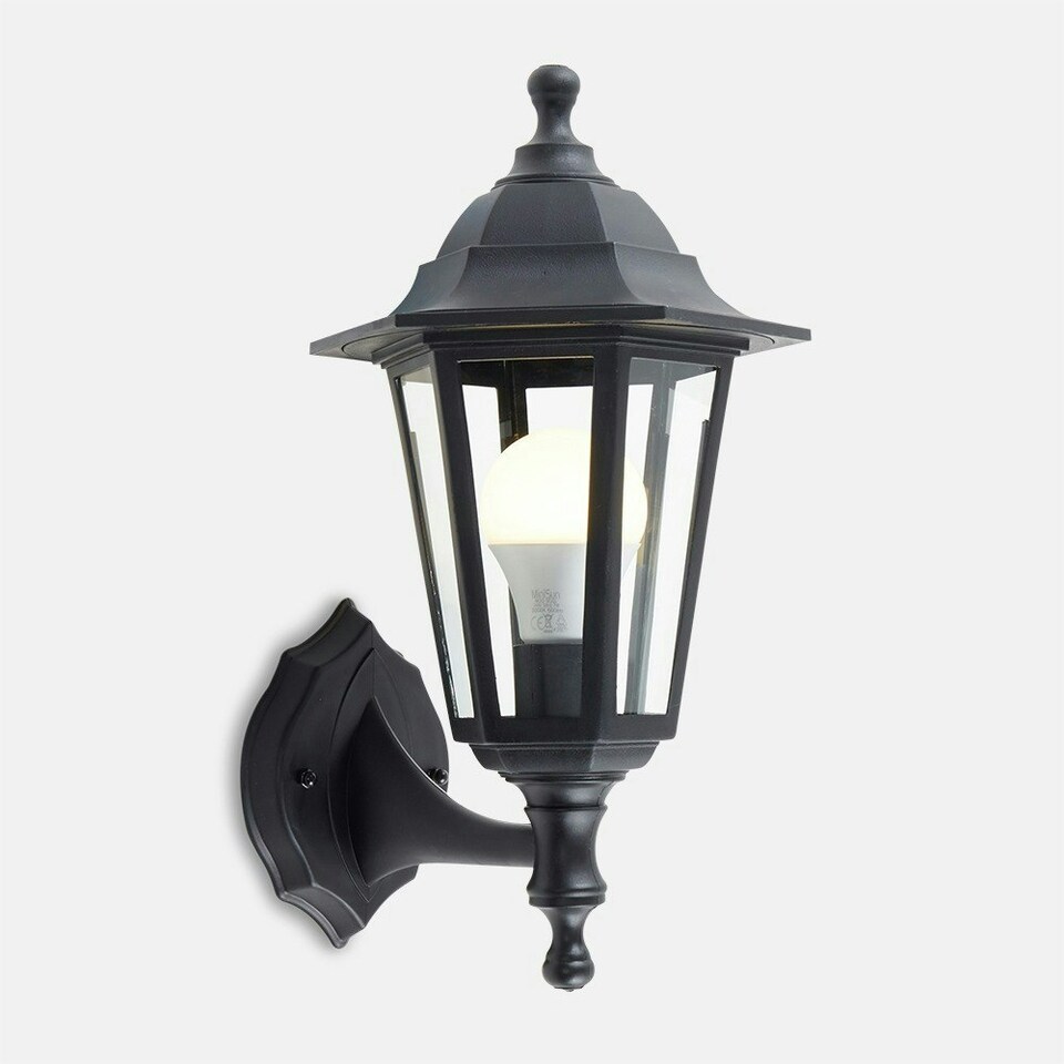 image 1 of ValueLights Black Outdoor Wall Lantern with 6W Warm White Bulb Black