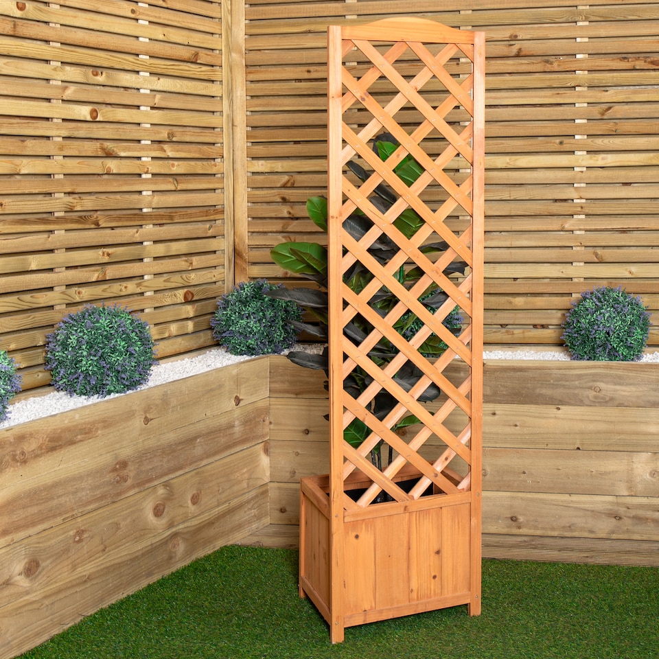 image 1 of 1.6m Samuel Alexander Natural Wooden Freestanding Garden Trellis with Raised Bed Planter