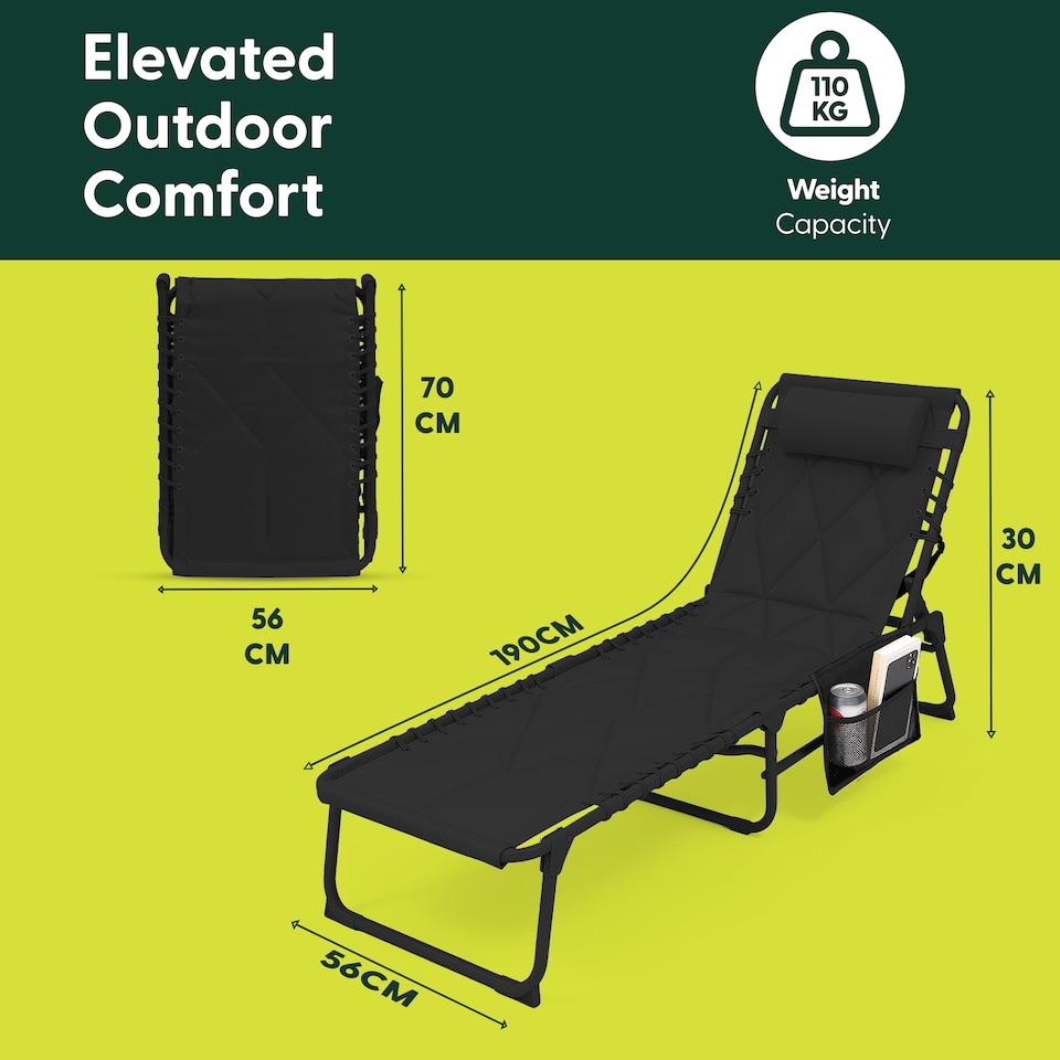 image 1 of Keplin Quilted Foldable Sun Lounger Padded Garden Chair with 4 Reclining Positions