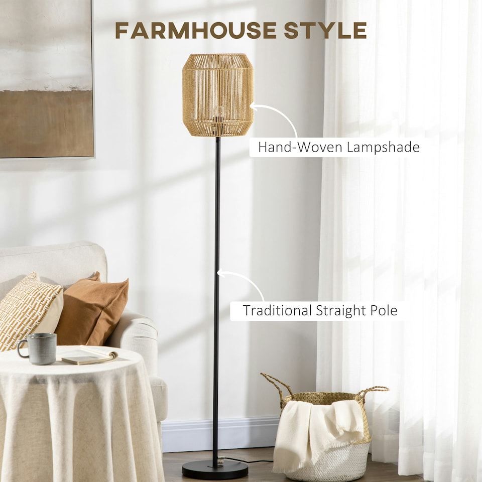 image 1 of HOMCOM Farmhouse Floor Lamp for Living Room Bedroom with Rattan Wicker, Natural