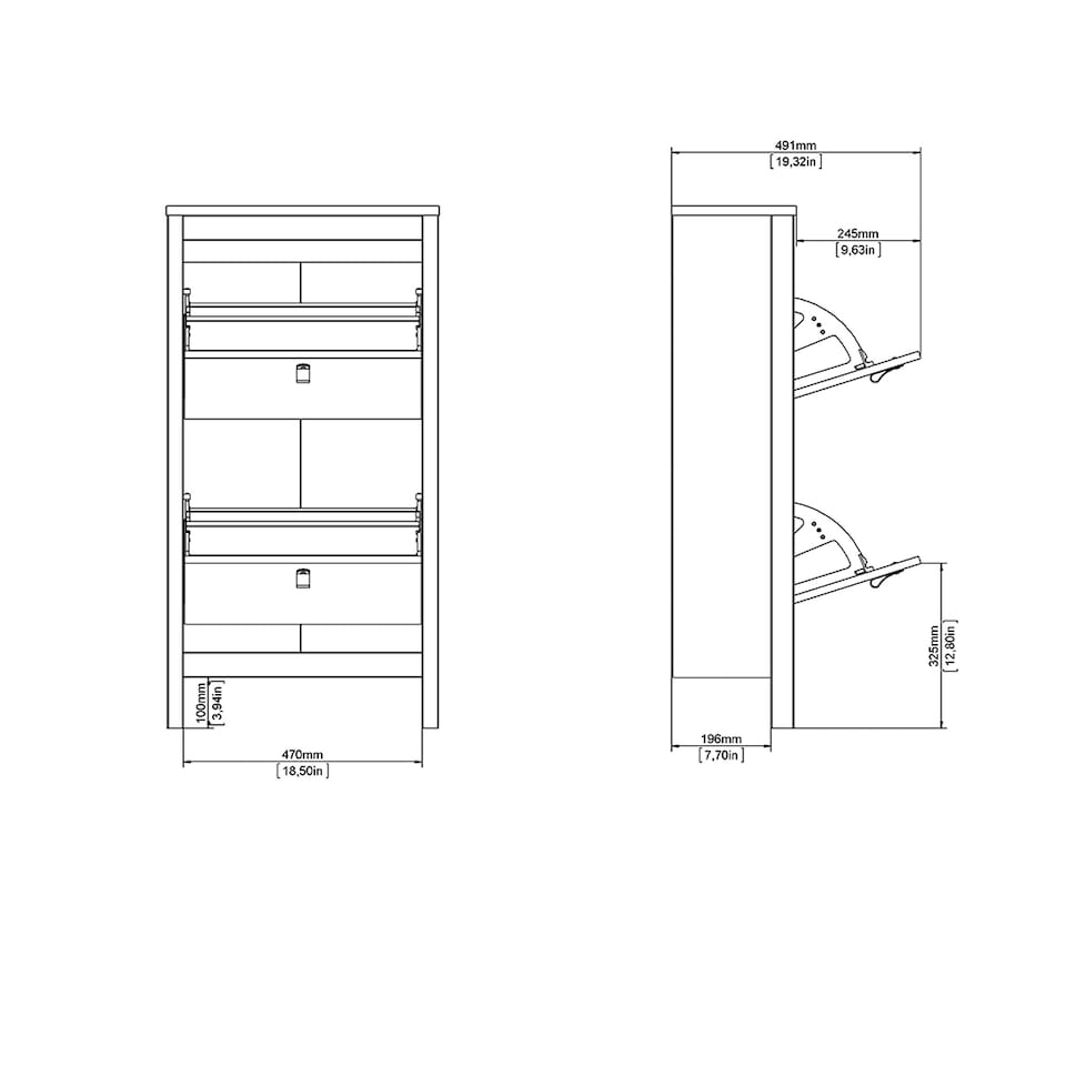 image 1 of Madrid Shoe Cabinet 2 Flip Down Doors White