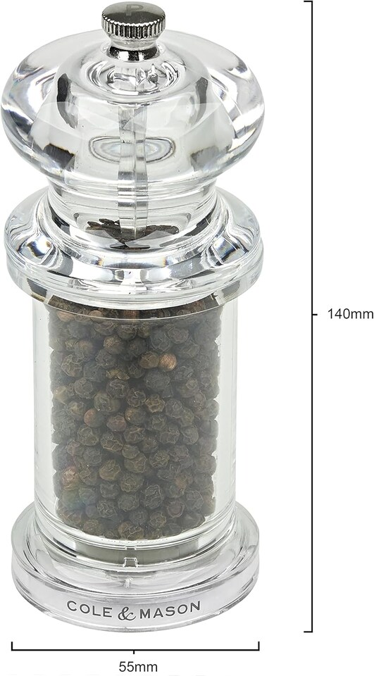 image 1 of Cole & Mason 505 Clear Pepper Mill, Precision+, Acrylic, 140 mm, Includes 1 x Pepper Grinder