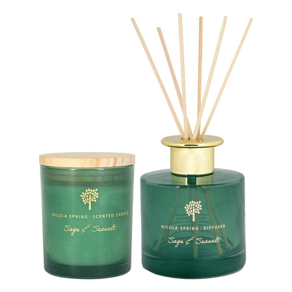 image 1 of Nicola Spring Scented Candle & Reed Diffuser Set - 130g - Sage & Seasalt