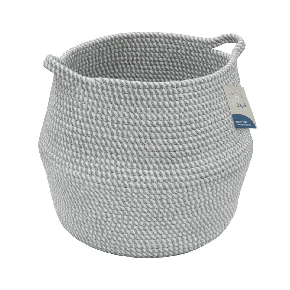 image 1 of JVL Edison Round Belly Cotton Rope Storage, Large, Grey Grey