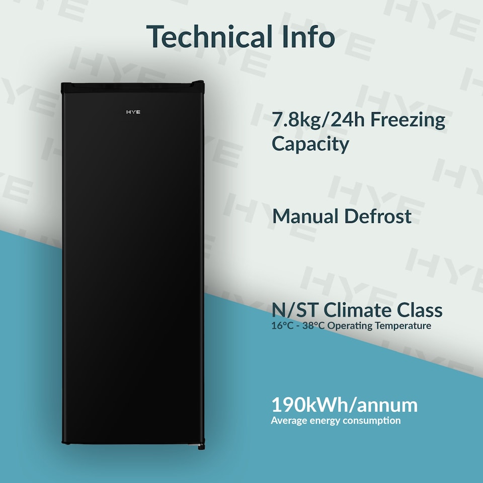 image 1 of HYE Freestanding Upright Freezer, 168 Litre, 55cm, Black - RF01SDFR168B01