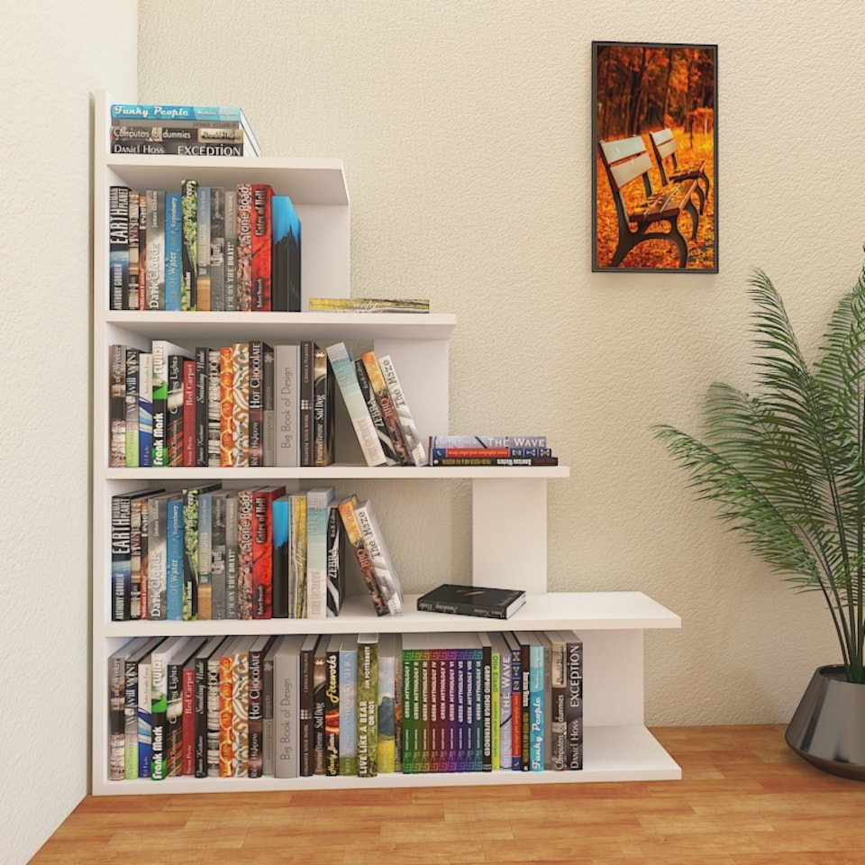 image 1 of Decorotika Echo Ladder Bookcase 5-tier Decorotika Echo Ladder Bookcase 5-tier - 120 cm H x 90 cm W x 21,8 cm D | White