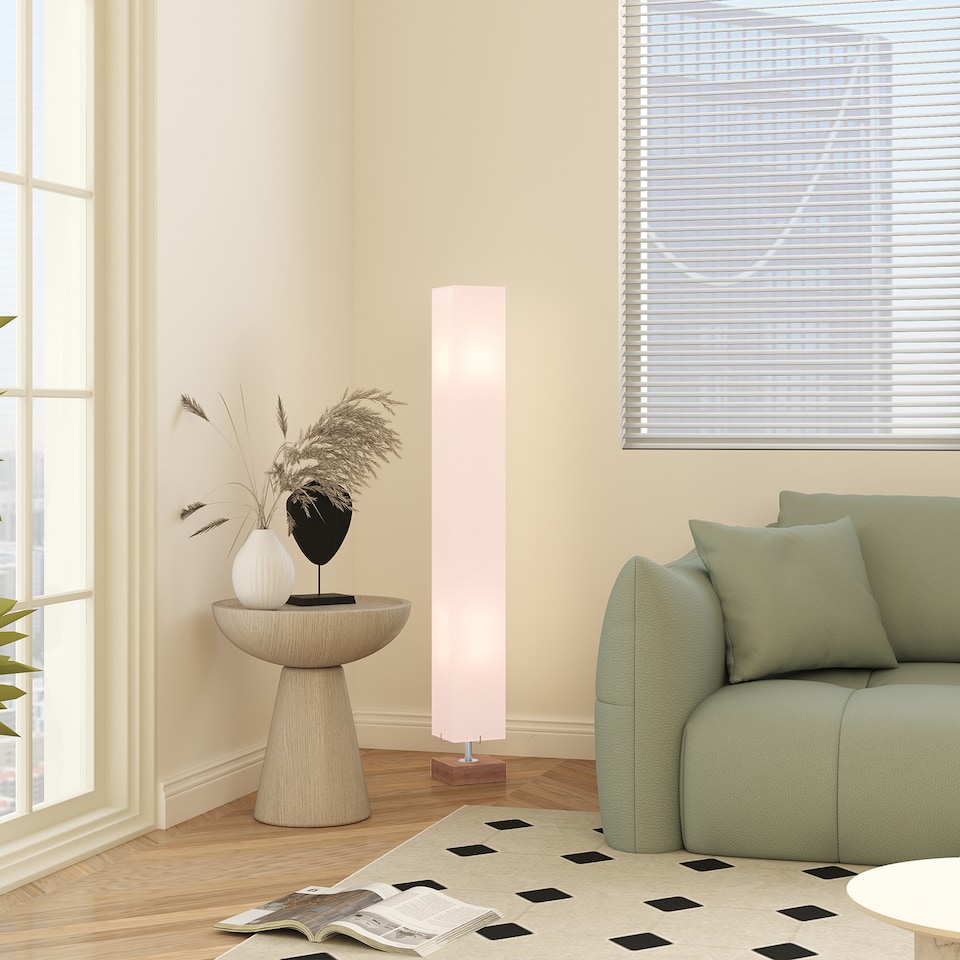 image 1 of HOMCOM Floor Lamp, 120cm Standing Lamp with Linen Lampshade, Standard Light with Pine Wood Base for Living Room, Bedroom (Bulbs Not Included)