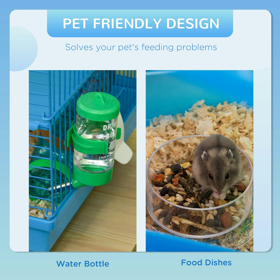 image 1 of PawHut 5 Tiers Hamster Cage Animal Travel Carrier Habitat, Blue