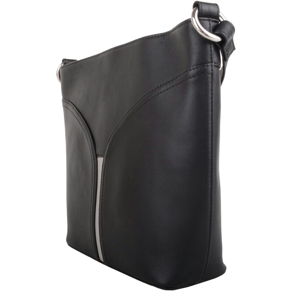 image 1 of Soft Genuine Leather Cross Body Shoulder Bag, Contrast Colour Panel White | Ivory
