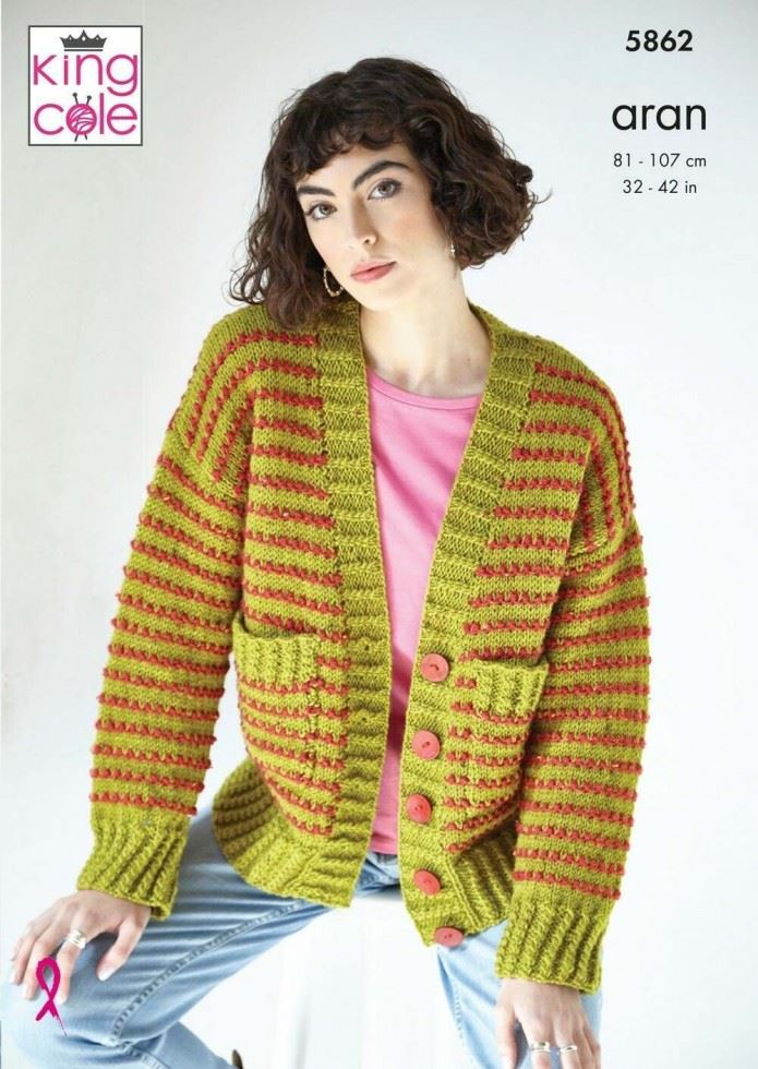 King Cole Fashion Aran Knitting Pattern 5862, Cardigans and Sweaters for Women - 32 - 42 Inches
