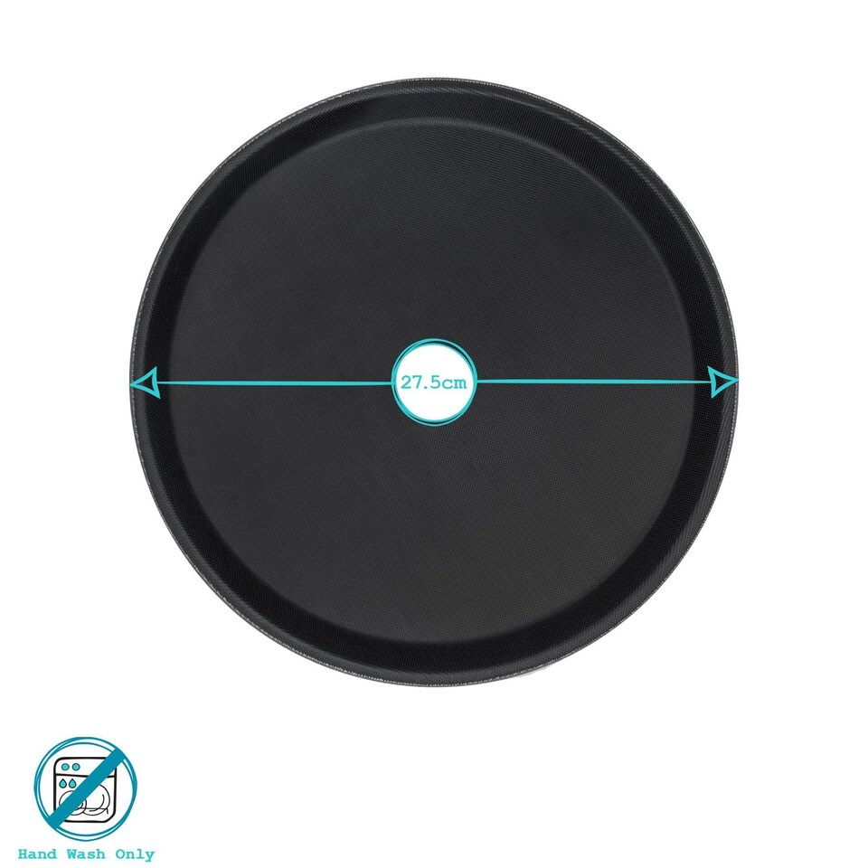 image 1 of Argon Tableware Round Serving Tray - Reusable Non Slip Stackable Rubberized Surface Platter Food Drinks Tray | Black | Black | 27.5cm | 6