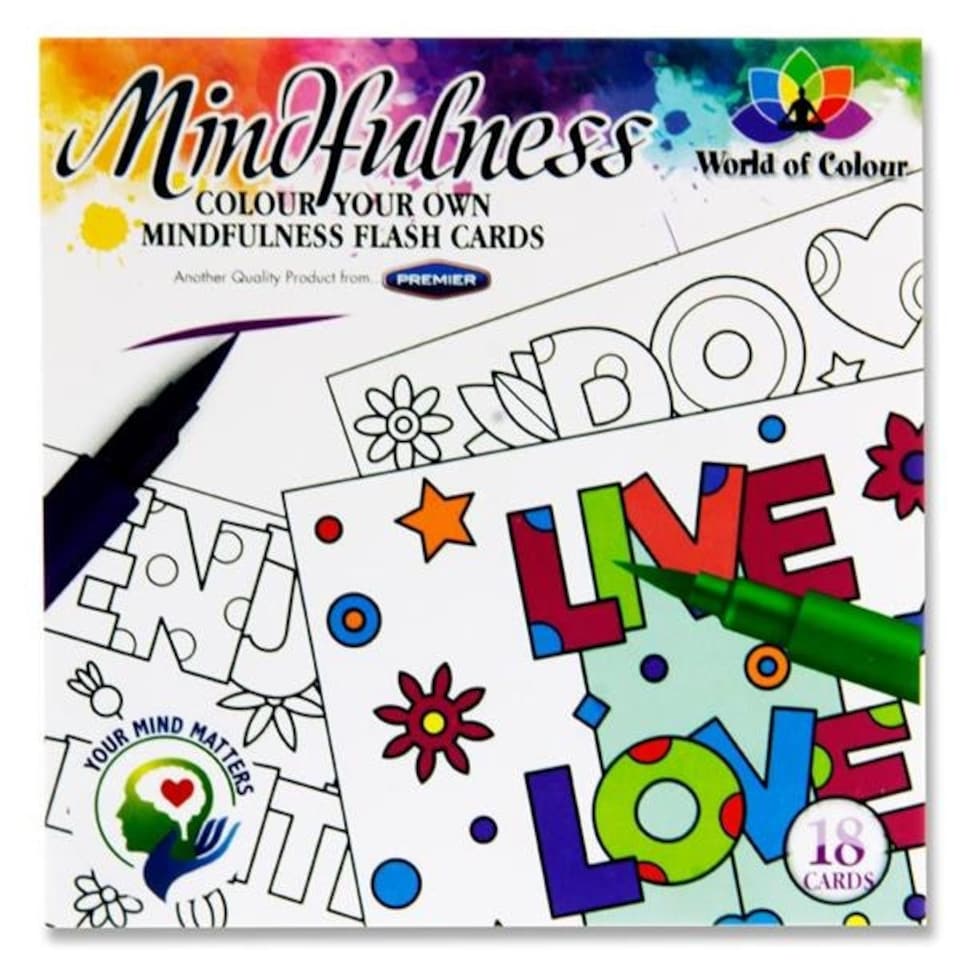 image 1 of Book of 18 100x100mm Colour Your Own Mindfulness Flash Cards by World of Colour
