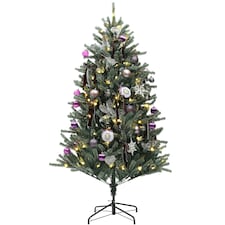 HOMCOM 6ft Artificial Prelit Christmas Tree w/ LED Lights, Purple Ornaments