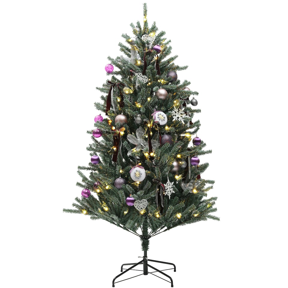 image 1 of HOMCOM 6ft Artificial Prelit Christmas Tree w/ LED Lights, Purple Ornaments
