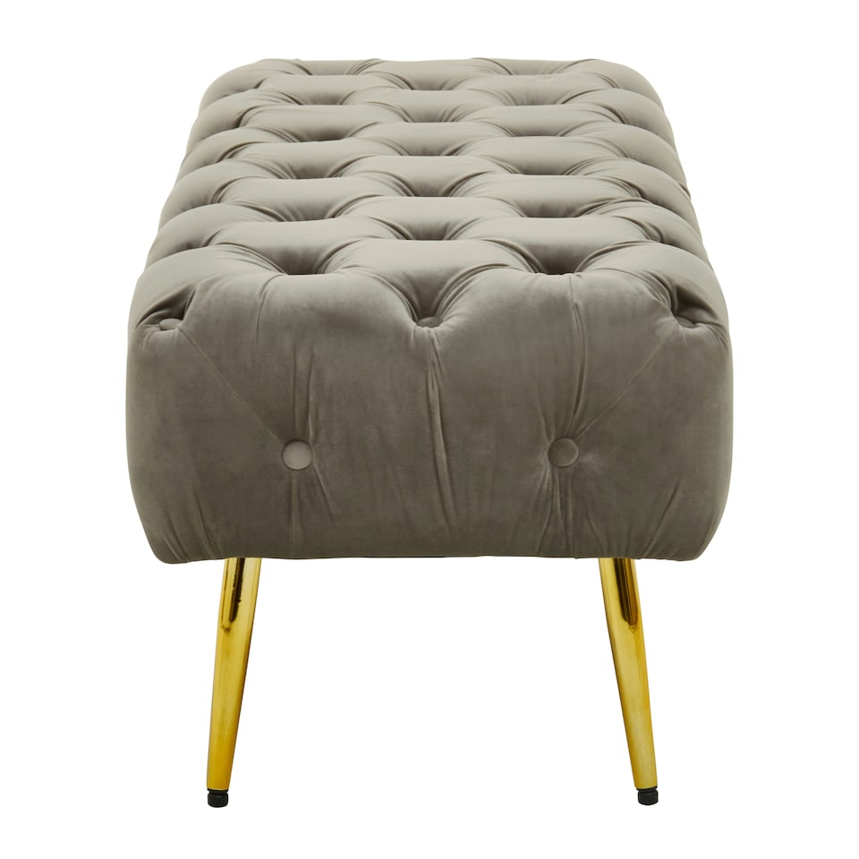 image 1 of Interiors by Premier Grey Velvet Footstool Bench, Ottoman Footstool with Soft Upholstery, Gold Finish Leg Velvet Pouffe for Home