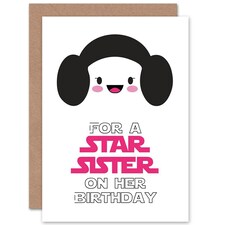 Star Princess Sister Kawaii Cartoon Leia Birthday Greeting Card