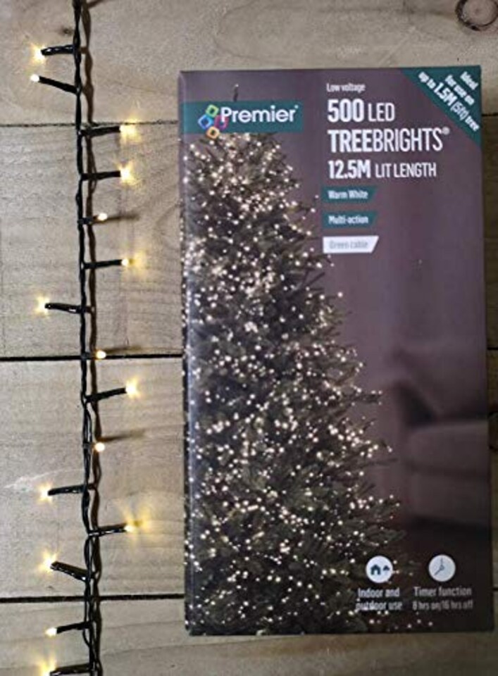 image 1 of 500 LED 12.5m Indoor Outdoor Christmas Multi Function Mains Operated String Lights with Timer in Warm White
