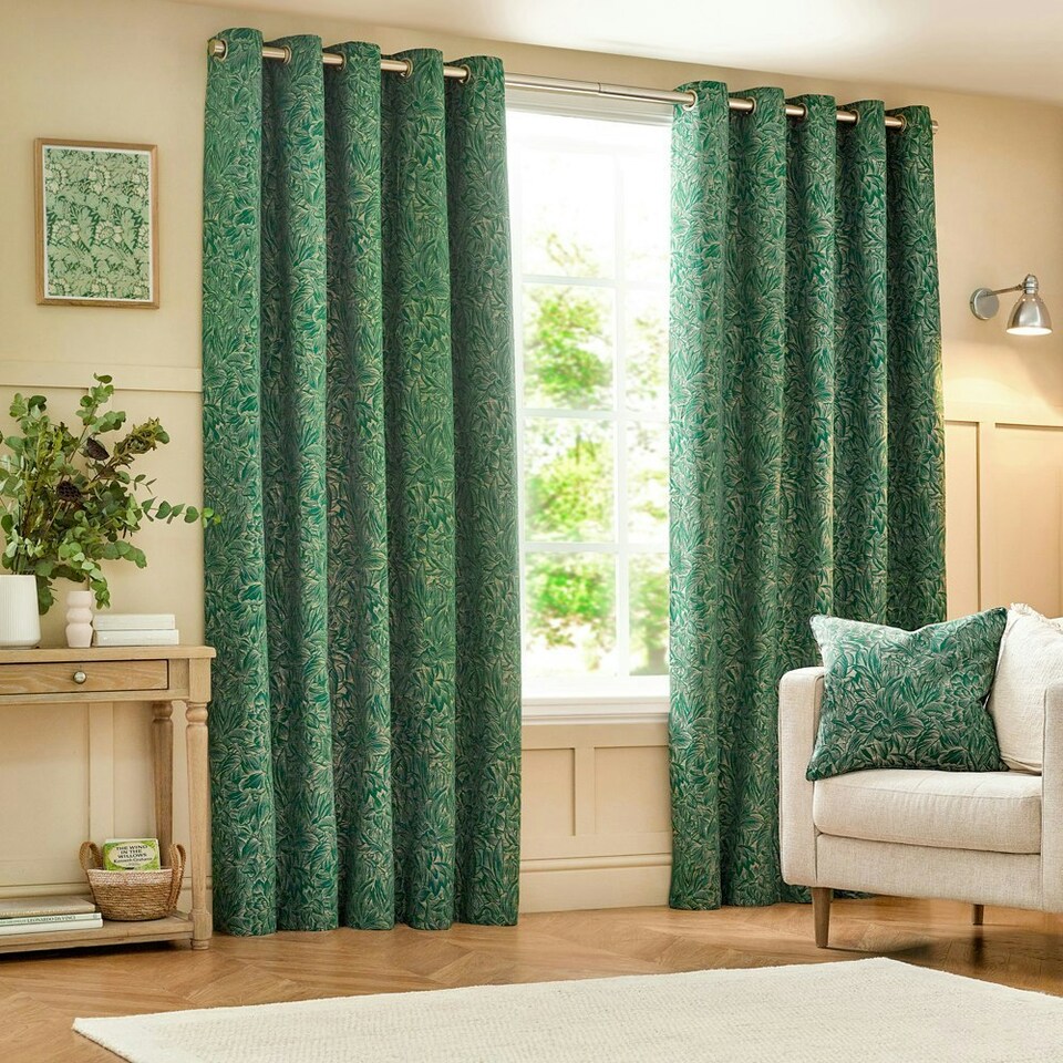 image 1 of Wylder Grantley Jacquard Emerald Eyelet Curtains 168 x 137cm