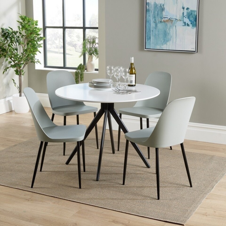 image 1 of Aspen Round Dining Table and 4 Duo Plastic Seat Chairs with Metal Legs - Grey/Black/White - Flat Packed Grey