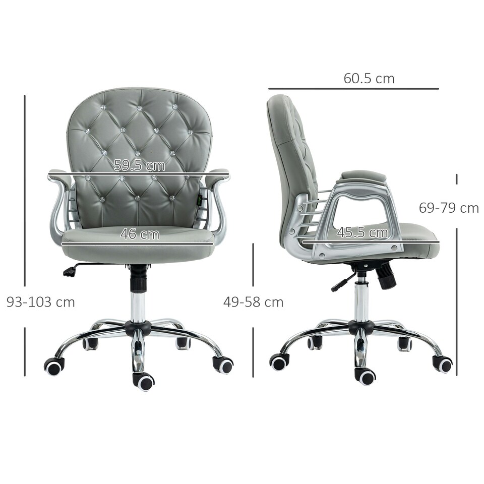 image 1 of Vinsetto Office Chair PU Diamante Padded Ergonomic 360° Swivel Grey