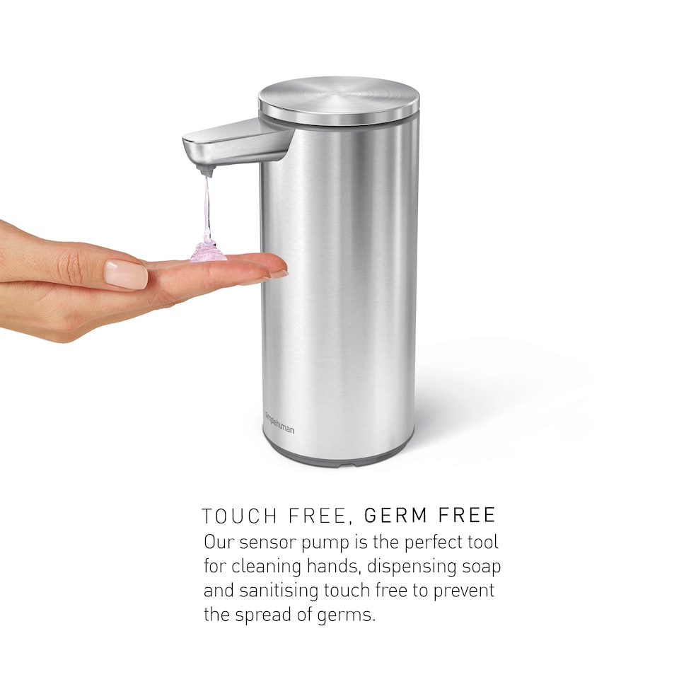 image 1 of Simplehuman 266ml Rechargeable Sensor Soap Pump, Automatic Hand Motion Soap Dispenser, Brushed Stainless Steel