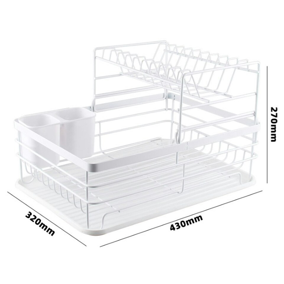 image 1 of Living and Home 2-Tier Metal Kitchen Dish Drainer Rack, White
