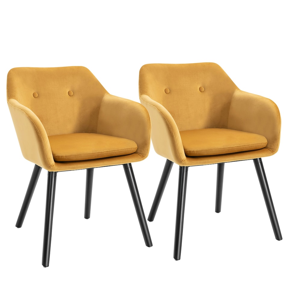 image 1 of HOMCOM Upholstered Velvet Fabric Bucket Seat Dining Armchair Set of 2 Yellow