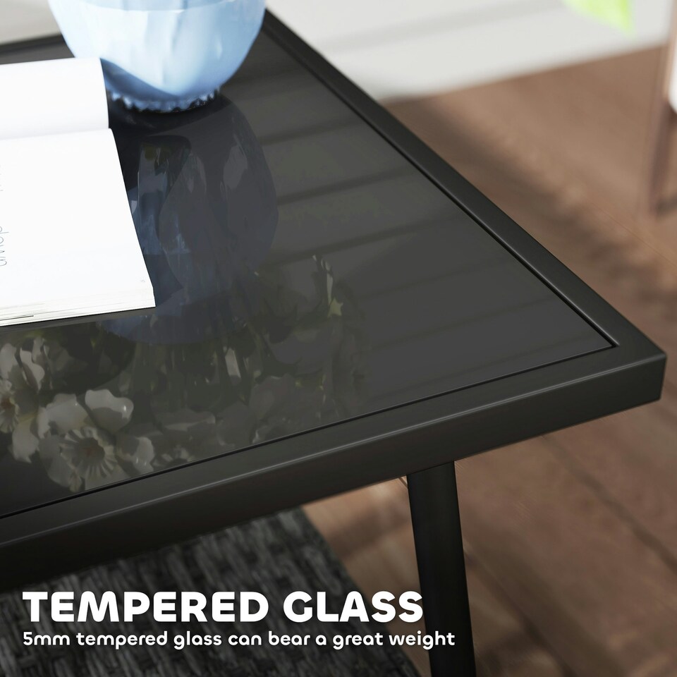 image 1 of Outsunny 3 PCS Rattan Bistro Set with Cushions Glass Top Coffee Table and Chairs