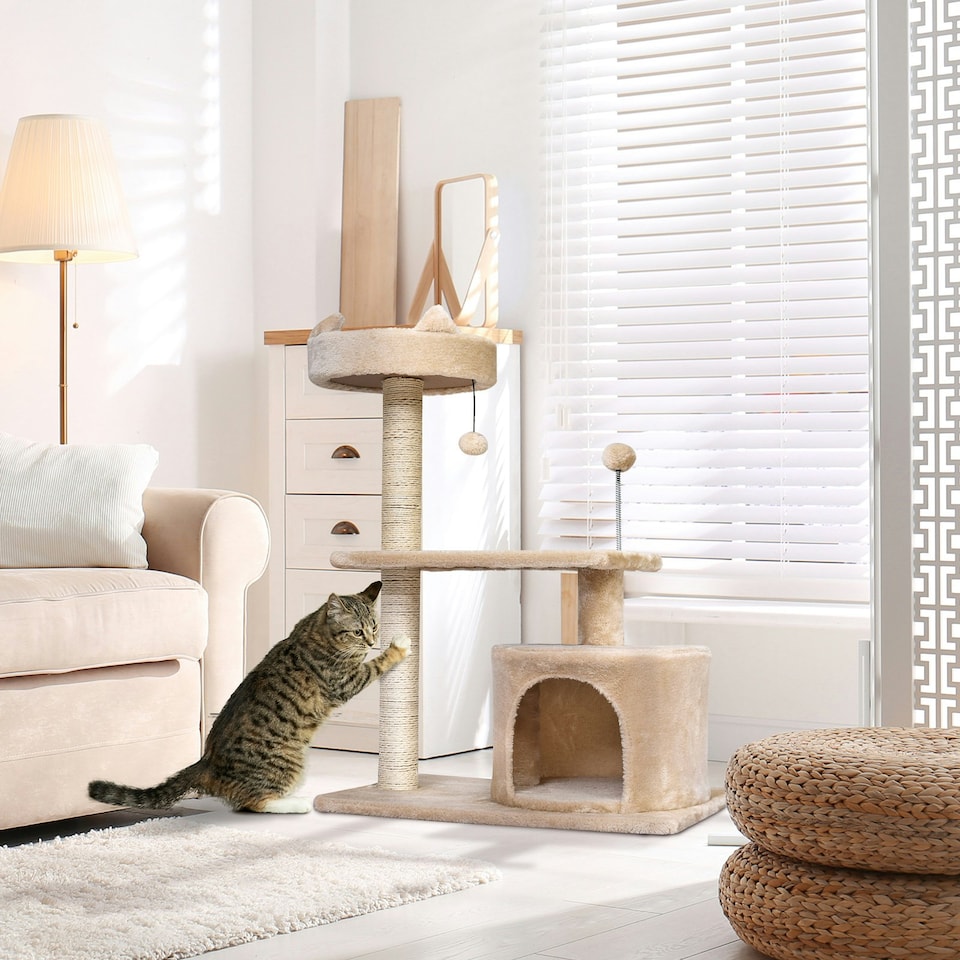 image 1 of PawHut 81cm Cat Tree Climbing Tower for Indoor with Scratching Post Beige