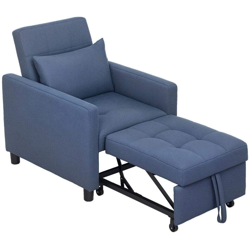 image 1 of HOMCOM Convertible Single Chair Bed with Upholstered Fabric, Blue 