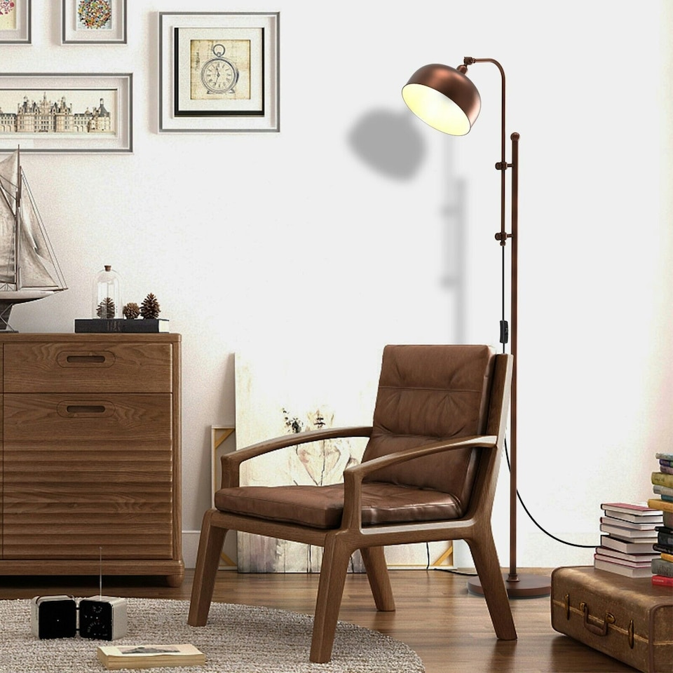 image 1 of COSTWAY Industrial Floor Lamp Metal Free-standing Light Bronze