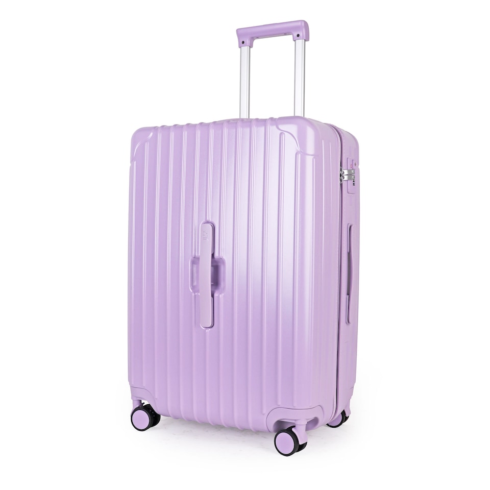 image 1 of Lightweight Hard Shell Check-In Suitcase with Cupholder | Purple | Medium