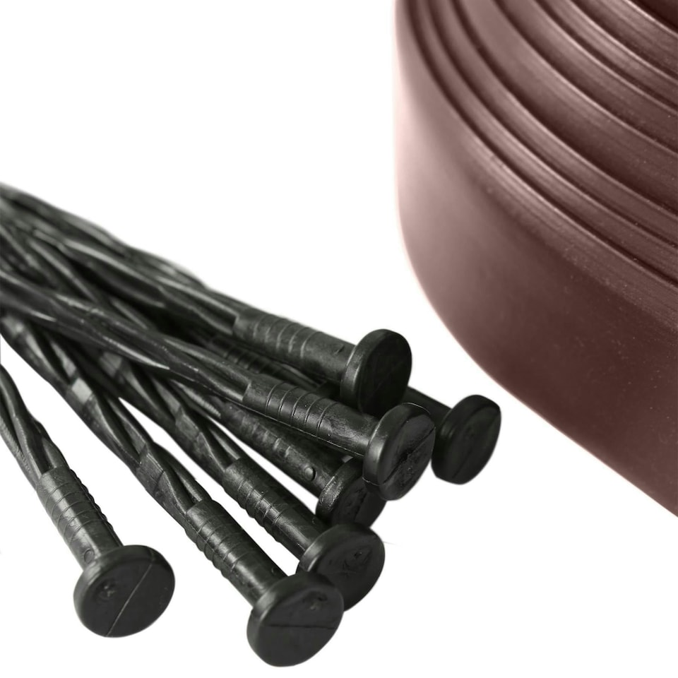 image 1 of Harbour Housewares Flexible Plastic Lawn Edging - 100m x 4cm - Brown