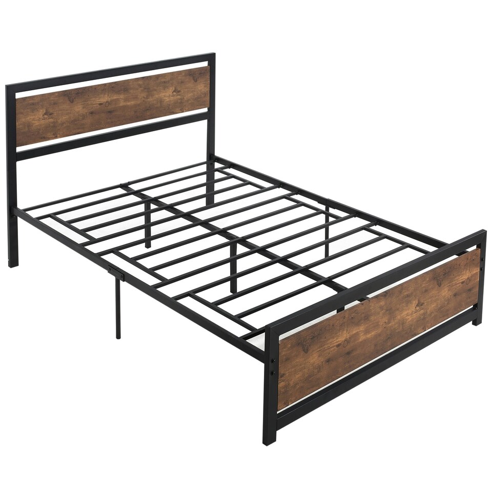 image 1 of HOMCOM Double Size Metal Bed Frame w/ Headboard & Footboard, 144x195x103cm