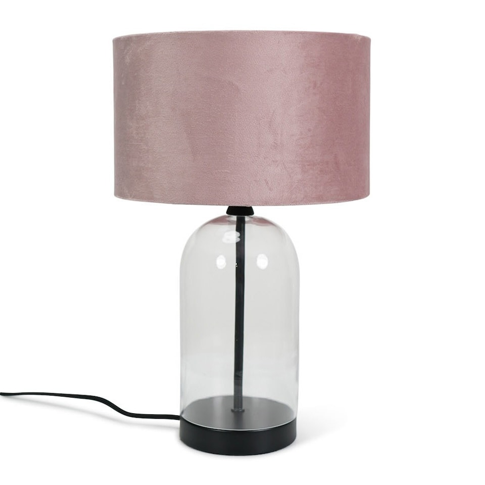 image 1 of ValueLights Jessy Glass Black Metal Table Lamp Blush Pink Velvet Shade | Clear