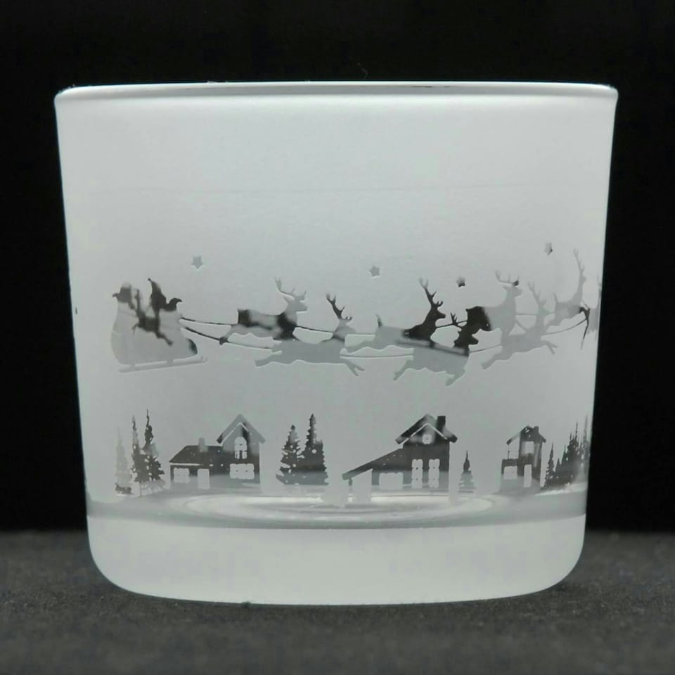 Animo Glass Engraved Votive Tealight Holder Santa