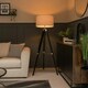 image 2 of ValueLights Black Wood And Silver Chrome Tripod Floor Lamp With Grey Drum Shade