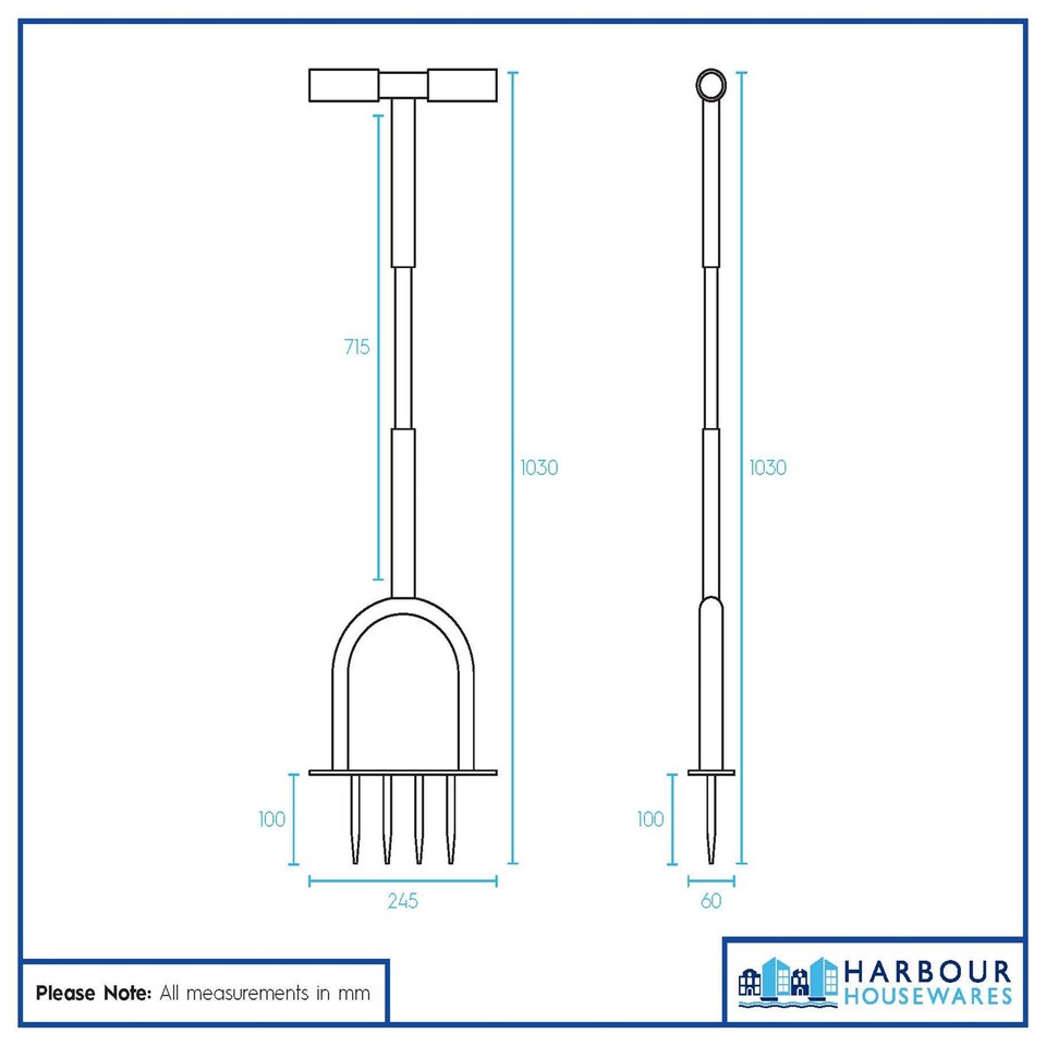 image 1 of Harbour Housewares 4-Prong Lawn Aerator - 24.5cm x 1M - Black