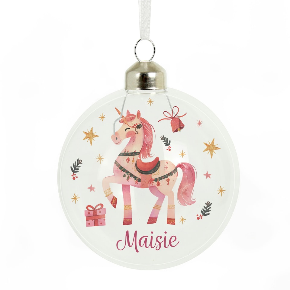 image 1 of Personalised Unicorn Christmas Glass Bauble