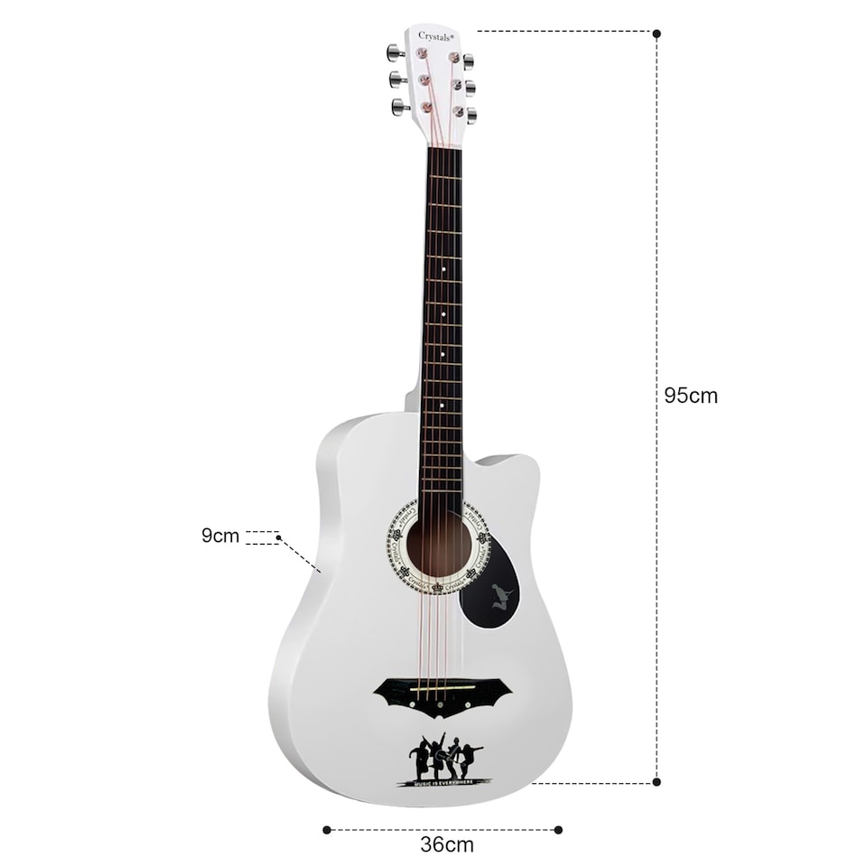 image 1 of CLASSIC 6 STRING 4/4 SIZE 38" ACOUSTIC GUITAR PACK BOYS GIRLS MUSIC GUITAR, WHITE